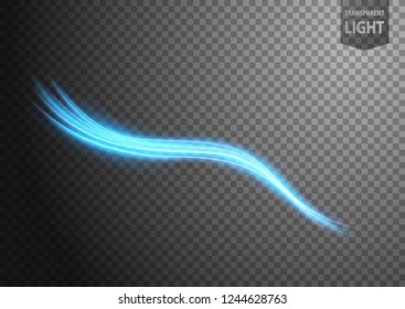 Abstract blue wavy line of light with a transparent background, isolated and easy to edit. Vector Illustration