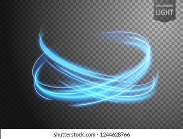Abstract blue wavy line of light with a transparent background, isolated and easy to edit. Vector Illustration