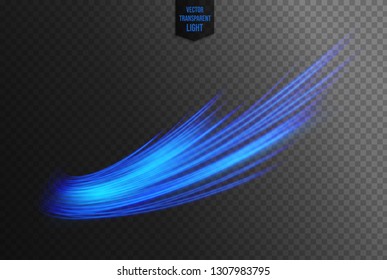 Abstract blue wavy line of light with a transparent background, isolated and easy to edit. Vector Illustration- Template