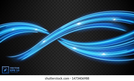 Abstract blue wavy line of light with a transparent background, isolated and easy to edit. Vector Illustration