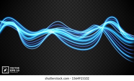 Abstract blue wavy line of light with a transparent background, isolated and easy to edit. Vector Illustration