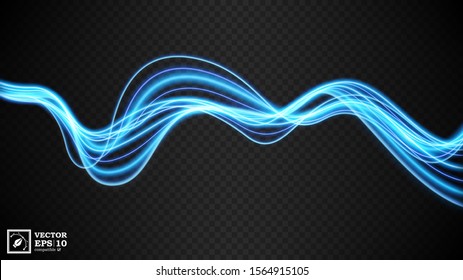 Abstract blue wavy line of light with a transparent background, isolated and easy to edit. Vector Illustration