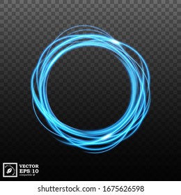 Abstract blue wavy line of light with a transparent background, isolated and easy to edit. Vector Illustration