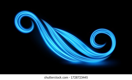 Resumen Línea de luz azul ondulada con fondo negro, aislada y fácil de editar. Ilustración vectorial