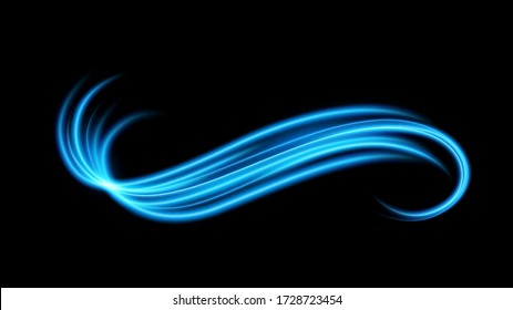 Abstract Blue Wavy Line of light with a Black Background, isolated and easy to edit. Vector Illustration