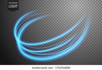 Abstract blue wavy line of light with a transparent background, isolated and easy to edit. Vector Illustration