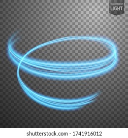 Abstract blue wavy line of light with a transparent background, isolated and easy to edit. Vector Illustration