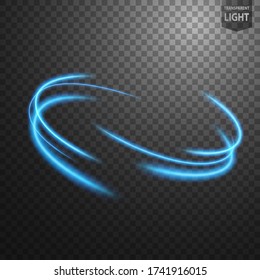 Abstract blue wavy line of light with a transparent background, isolated and easy to edit. Vector Illustration