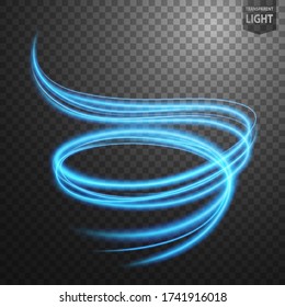 Resumen de la línea de luz ondulada azul con un fondo transparente, aislado y fácil de editar. Ilustración vectorial