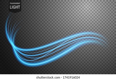 Abstract blue wavy line of light with a transparent background, isolated and easy to edit. Vector Illustration