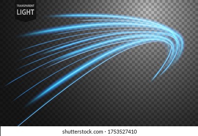 Resumen de la línea de luz ondulada azul con un fondo transparente, aislado y fácil de editar. Ilustración vectorial