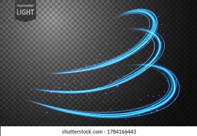 Abstract blue wavy line of light with a transparent background, isolated and easy to edit. Vector Illustration