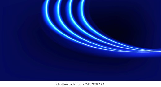 Abstrakte blaue Wellenlinie mit durchsichtigem Hintergrund. Lichtglühender Effekt.