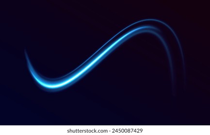 Abstract blue wavy line of light with a transparent background. Light glowing effect. Light trail wave, fire path trace line and incandescence curve twirl.	
