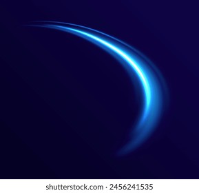 Abstract blue wavy line of light with a transparent background. Light glowing effect. Light trail wave, fire path trace line and incandescence curve twirl.	
