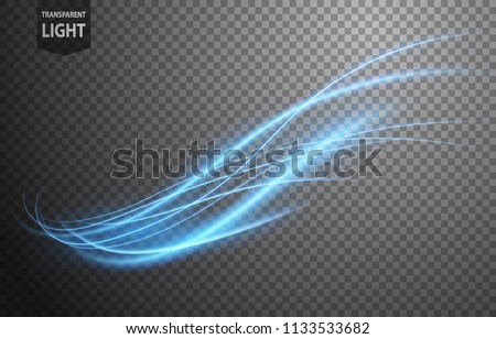 Abstract blue wavy line of light with a transparent background, isolated and easy to edit. Vector Illustration