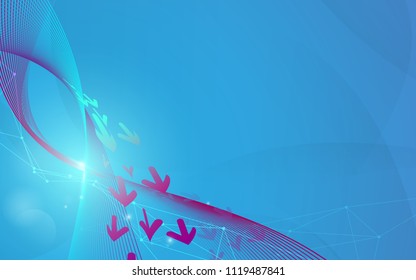 Abstract blue wavy lines and arrows. Futuristic and technology concept