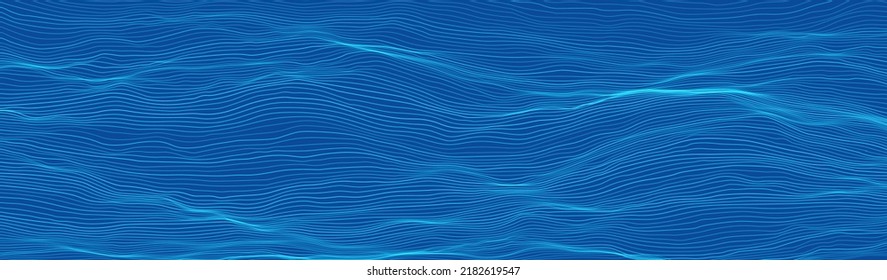 Abstract Blue Wavy Lines Background. Vintage Retro Lines Wallpaper. Abstract Minimal Sea Ocean Waves Design. Summer Vibe Blue Backdrop. Vector Illustration.