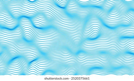 Abstract Blue Wavy Lines Background. Vintage Retro Wave Lines Wallpaper. Abstract Minimal Sea Ocean Design. Summer Vibe Blue Backdrop. Vector Illustration.