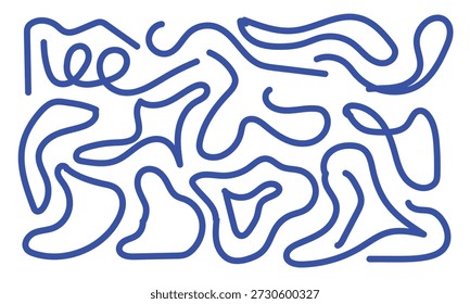 Abstrakte blaue wellenförmige Linien Komposition — Moderne handgezeichnete Linie Kunst mit fließenden kurvigen Formen