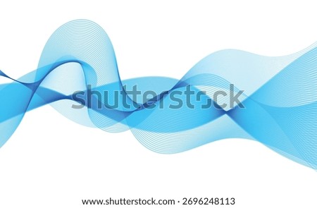 Abstract blue wavy lines flowing across a clean white background