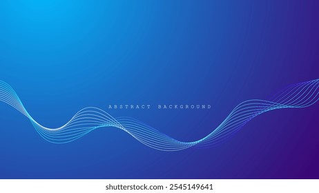 Abstract Blue Wavy Lines on a Dark Blue Background, glowing wave lines.  futuristic Blue Technology Background with Flowing Lines.