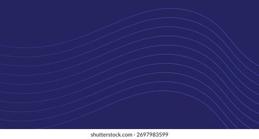 Abstrakte blaue wellenförmige Linien auf dunklem Marinehintergrund, Vektorgrafik.