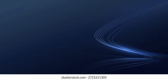 Abstract blue wavy lines on dark gradient background, modern tech banner, corporate business concept, hi-tech abstract background  for presentation business or tech event poster EPS 10