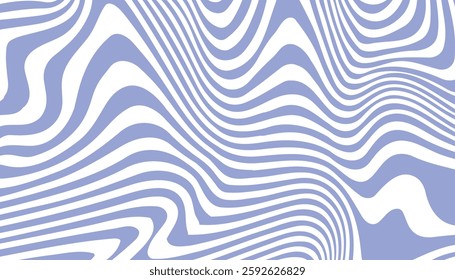 Abstract blue wavy lines pattern on white background. Vector psychedelic retro style backdrop. Waves, swirl and twirl pattern. 