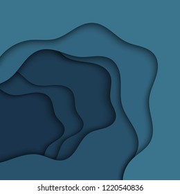Abstract blue wavy paper cut background.