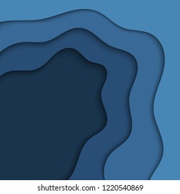 Abstract blue wavy paper cut background.