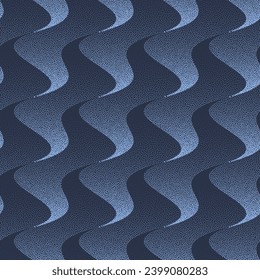 Abstract Blue Wavy Structure Seamless Pattern Trend. Vector Graphic Abstraction. Textile Print Design, Repetitive Dot Work Wallpaper. Halftone Modern Vibrant Art Illustration For Contemporary Projects