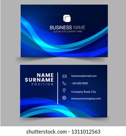 Abstract blue wavy wave background. creative business card and name card, horizontal simple clean template vector design, layout in rectangle size. Flat Design Vector Illustration. 