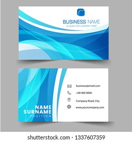 Abstract blue wavy wave background. creative business card and name card, horizontal simple clean template vector design, layout in rectangle size. Flat Design Vector Illustration. 