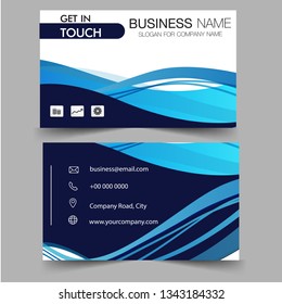 Abstract blue wavy wave background. creative business card and name card, horizontal simple clean template vector design, layout in rectangle size. Flat Design Vector Illustration. 