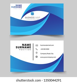 Abstract blue wavy wave background. creative business card and name card, horizontal simple clean template vector design, layout in rectangle size. Flat Design Vector Illustration. 
