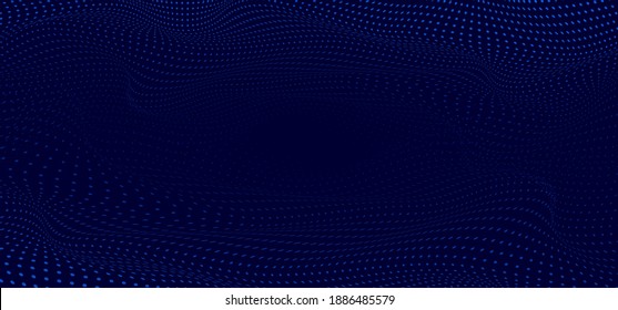 Abstract blue wavy wave halftone dots on dark blue background and texture. Vector illustration