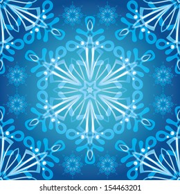 Abstract blue and white background for holiday Christmas design with snowflakes. Eps10, contains transparencies. Vector
