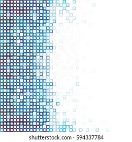 Abstract blue white background with mesh of squares. Mosaic style. Geometric template. Cells.