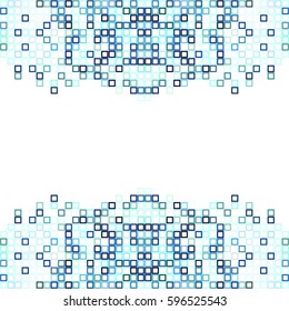 Abstract blue white background with mesh of squares. Mosaic style. Geometric template. Cells.