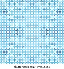 Abstract blue white background with mesh of squares. Mosaic style. Geometric template. Cells.