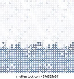 Abstract blue white background with mesh of squares. Mosaic style. Geometric template. Cells.