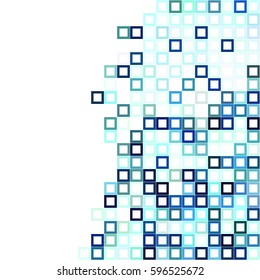 Abstract blue white background with mesh of squares. Mosaic style. Geometric template. Cells.
