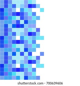 Abstract blue white background with mesh of squares or cells on half page. Empty white space for your headline or text. 