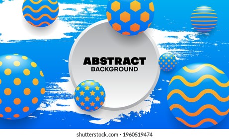 abstract blue and white background with realistic ball composition. vector illustration