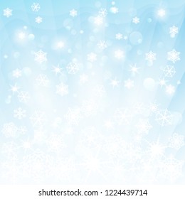 Abstract blue white background with snowflakes. Winter vector illustration.