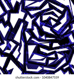 Abstract blue, white and black seamless urban pattern. Colored psyhodel
