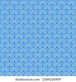 Abstract Blue and White Circles geometric seamless pattern