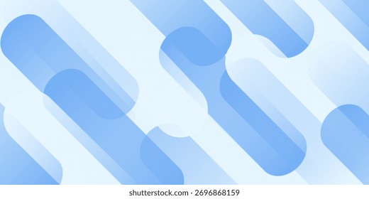 Abstract blue and white diagonal rounded lines background. Modern overlap geometric shape design element. Suit for poster, banner, cover, brochure, presentation, website. Vector illustration