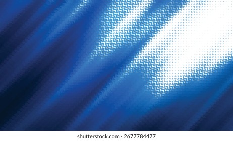 Abstractas rayas diagonales azules y blancas con un sutil patrón de punto semitono que crea una sensación de movimiento y luz